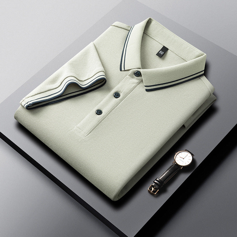 Summer Lapel Mercerized Cotton T-shirt Loose Breathable