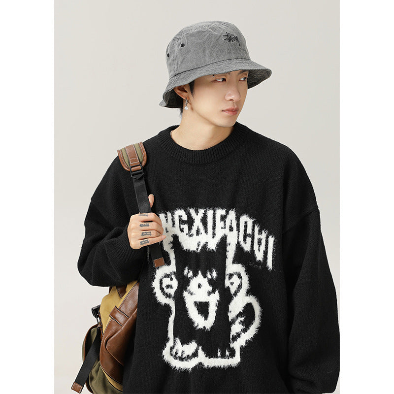 Cartoon Hand-painted Mink Round Neck Sweater For Men And Women