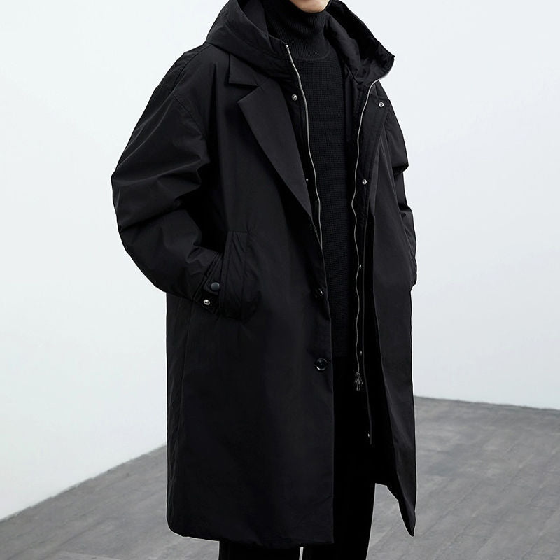 Men's Two Pieces Hooded Mid-length Trench Coat
