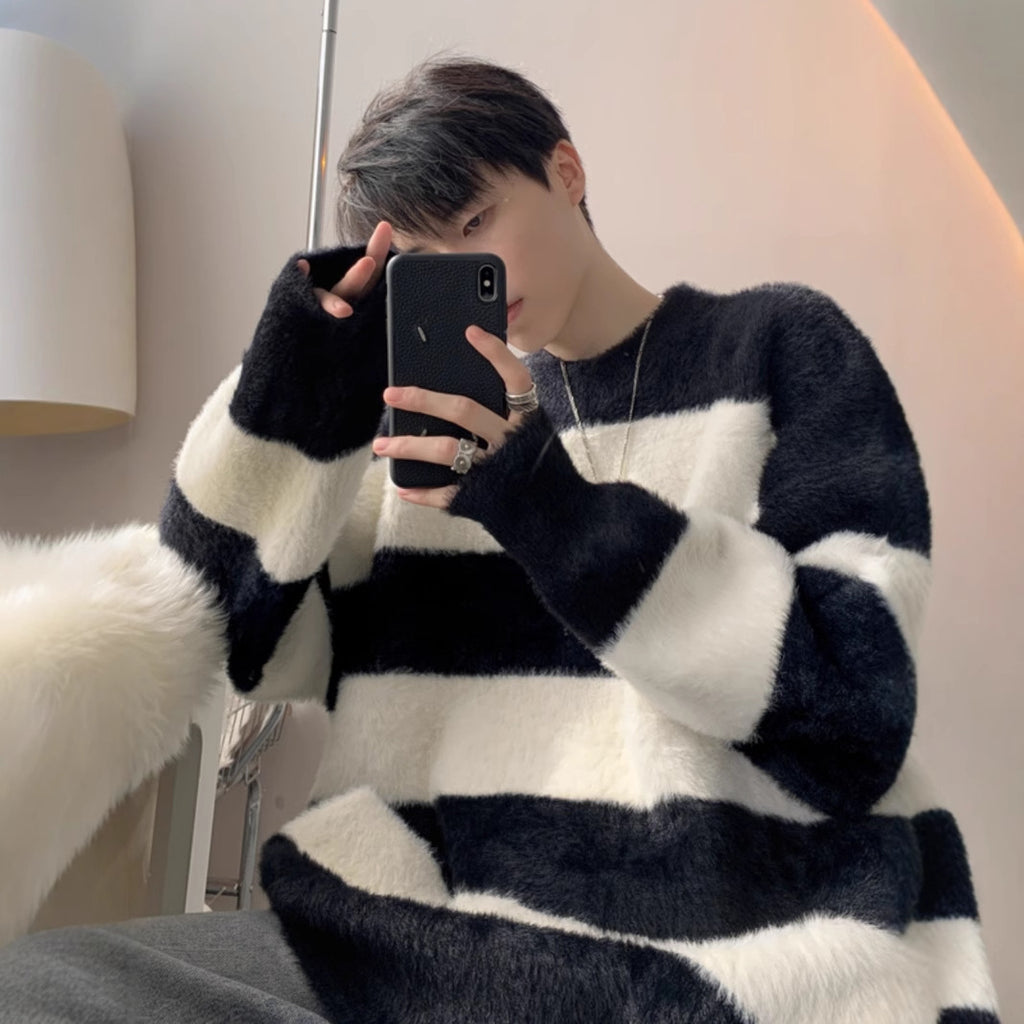 Black And White Striped Sea Sweater Men