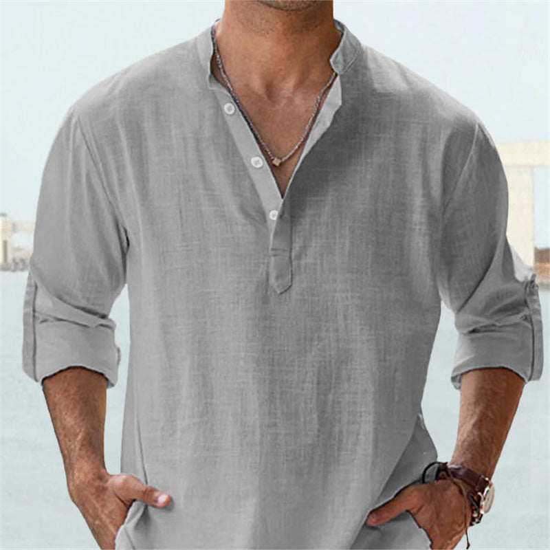 Casual Loose Lapel Cotton Long Sleeve Men's Shirt