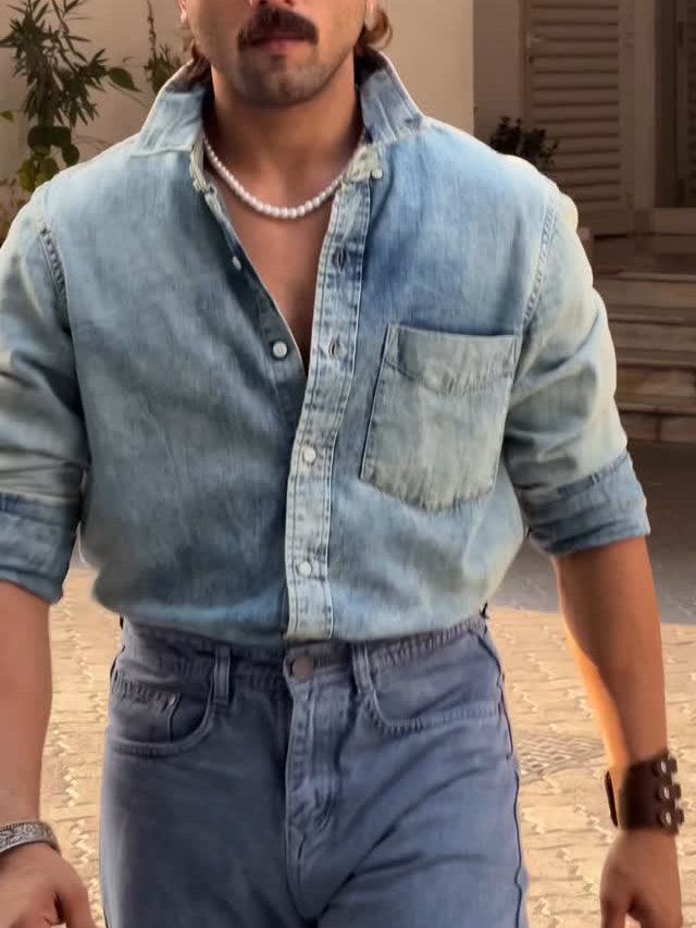 Light Blue Washed Denim Button-down Shirt