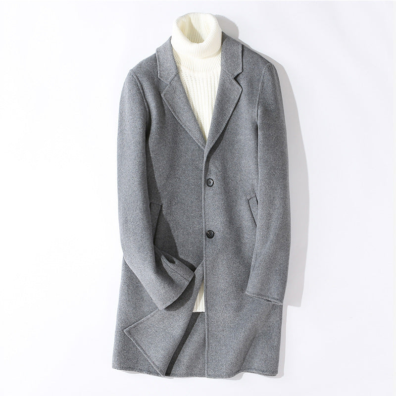 Business Handmade Seamless Wool Trench Coat Long