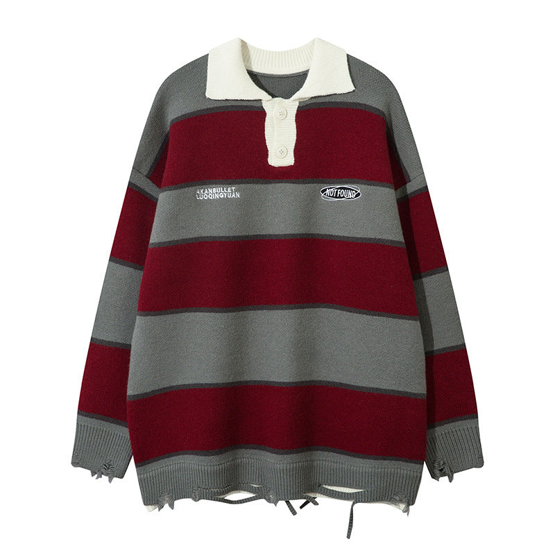 Retro Patchwork Contrast Color Lapels Sweater