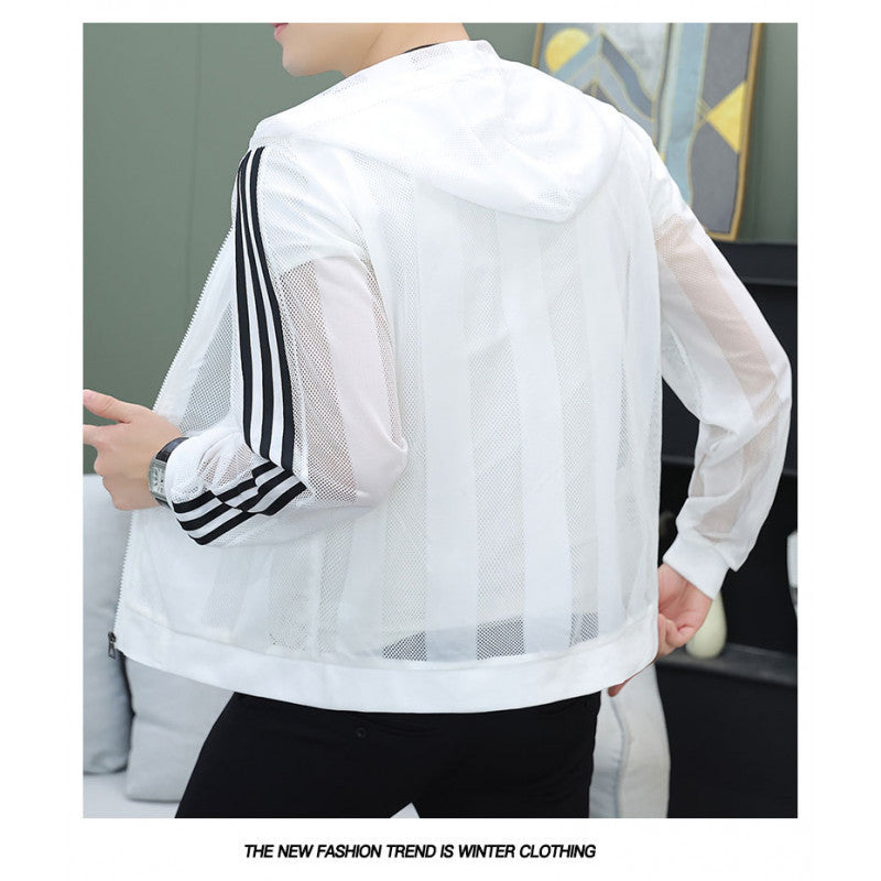 Ice Silk Cut-out Breathable Hooded Men's Coat