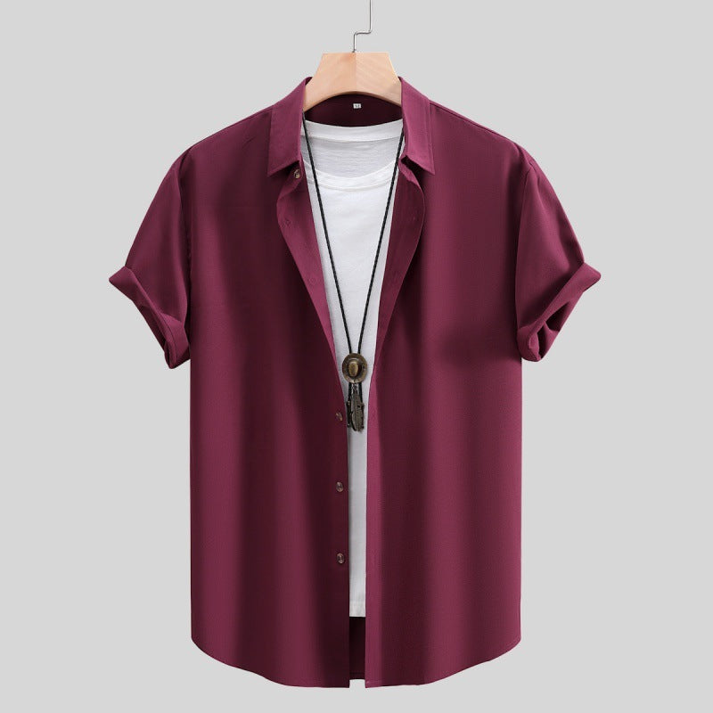 Men's Short-sleeved Solid Color Summer Shirt
