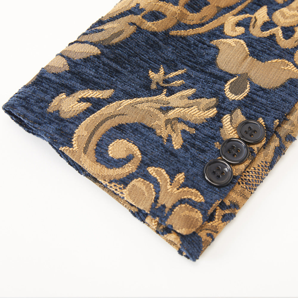 Men's Jacquard Black Flannel Collar suit