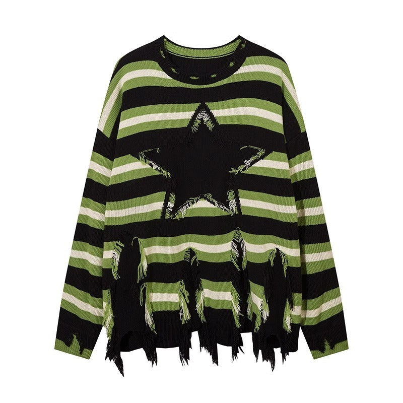 Stitching Contrast Color Long Sleeves Round Neck Sweater