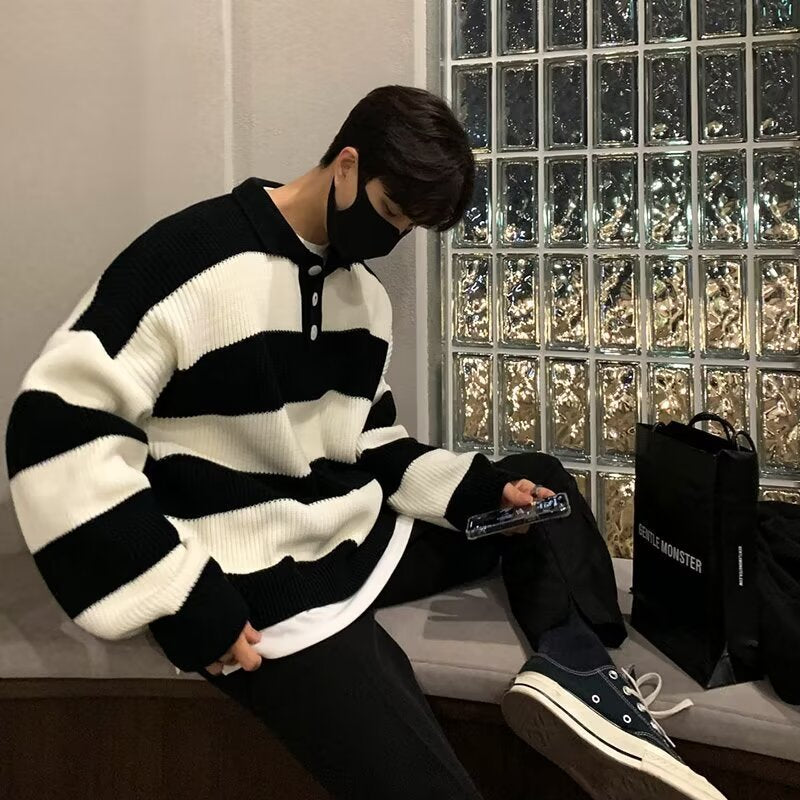 Men's Loose All-matching Striped sweater