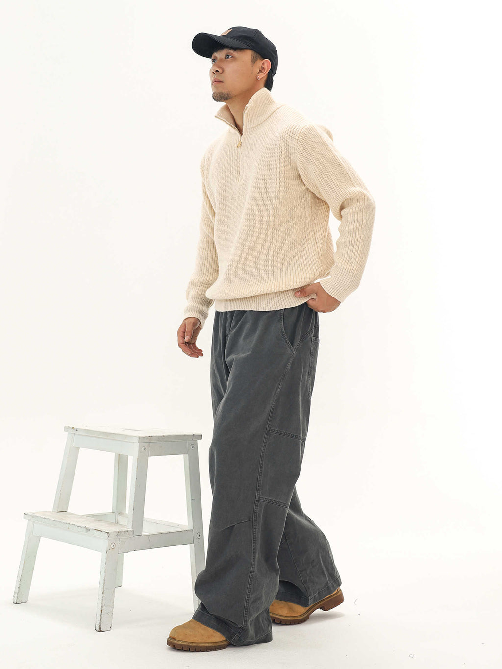 Thick Needle Wool Yarn American Retro Half Zipper Turtleneck Sweater