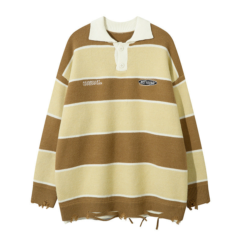 Retro Patchwork Contrast Color Lapels Sweater