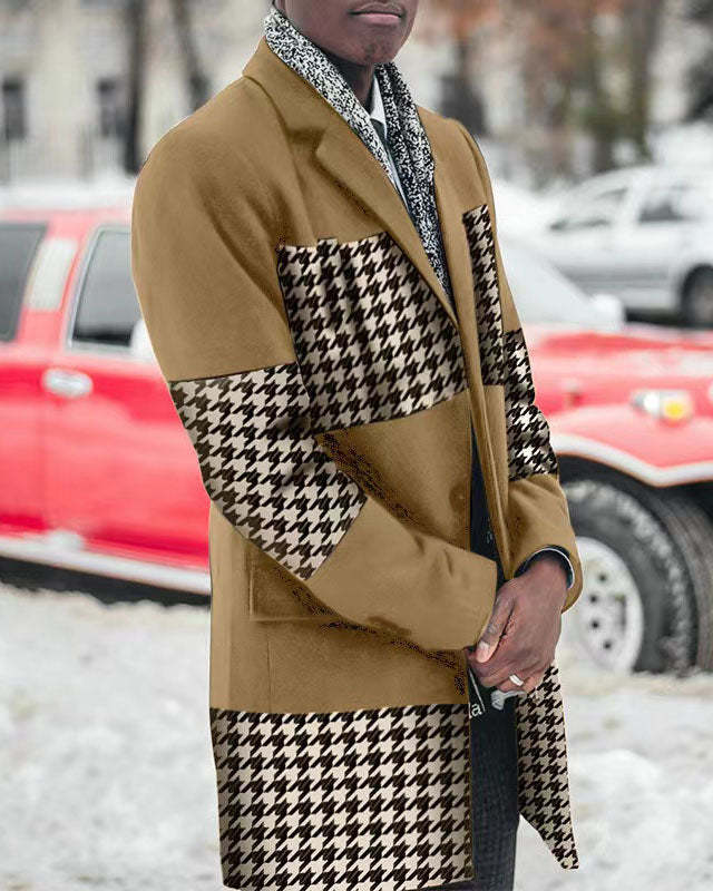 Men's Woolen Splicing Casual Windbreaker Woolen Coat