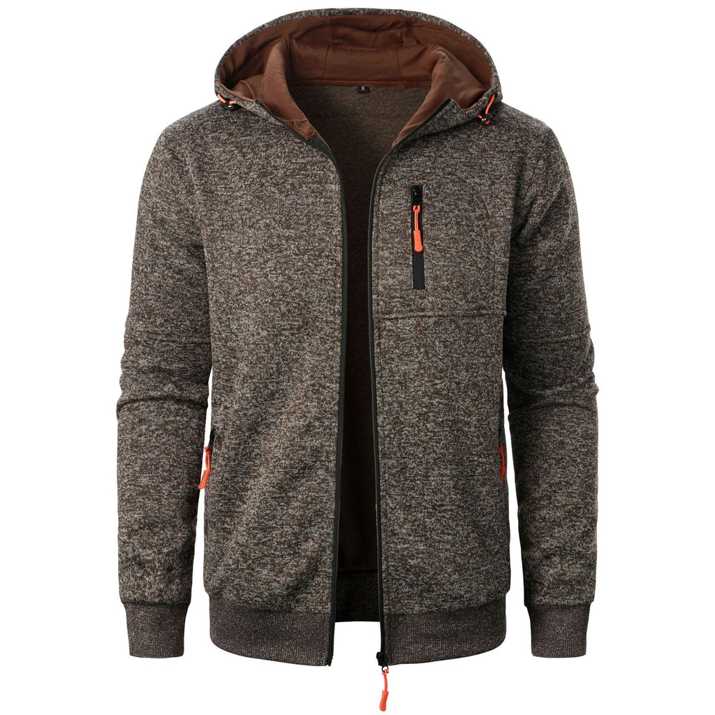 Men's Sports Casual Jacquard Hooded Jacket Knitted Cardigan
