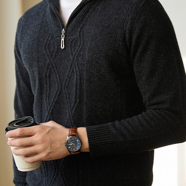 Pure Wool Sweater Half-height Zip Leisure Warm Sweater