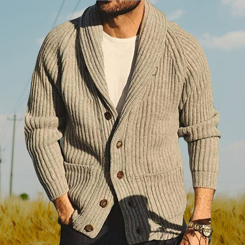 Men's Lapel Knitting Cardigan Button Sweater With Pockets