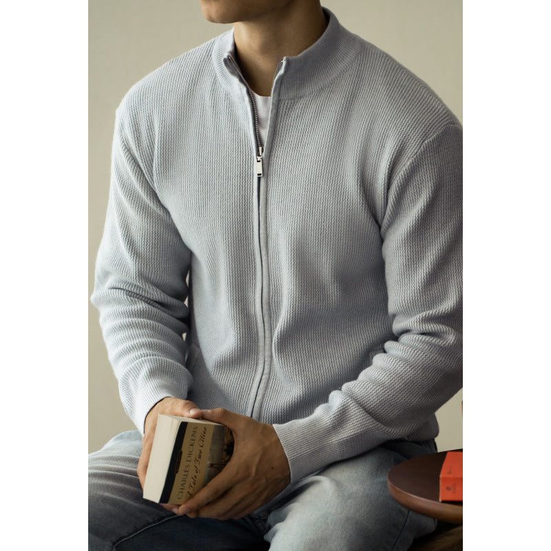 Men's Breathable Zipper Casual Stand Collar Sweater