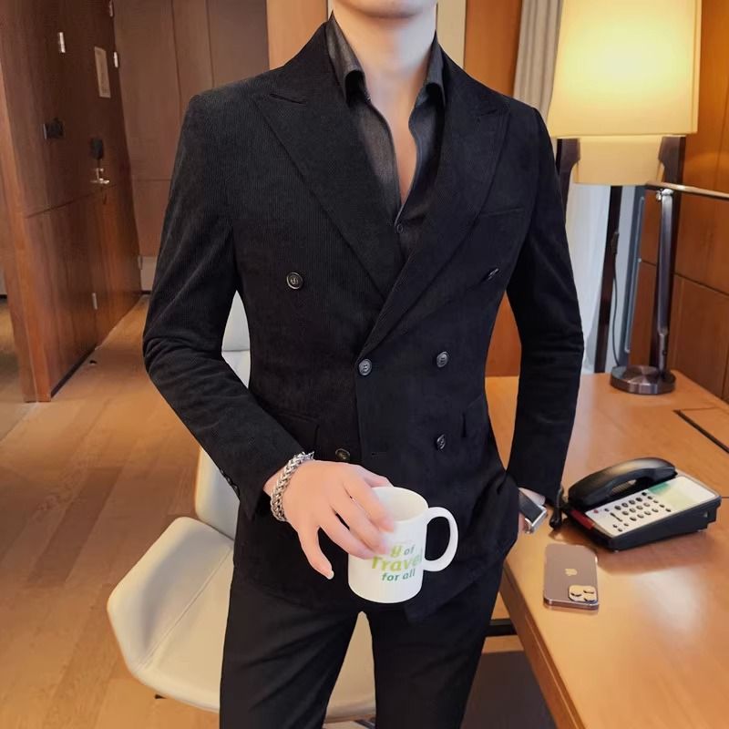 Light Luxury Corduroy Suit Jacket Autumn And Winter Double Breasted Casual suit