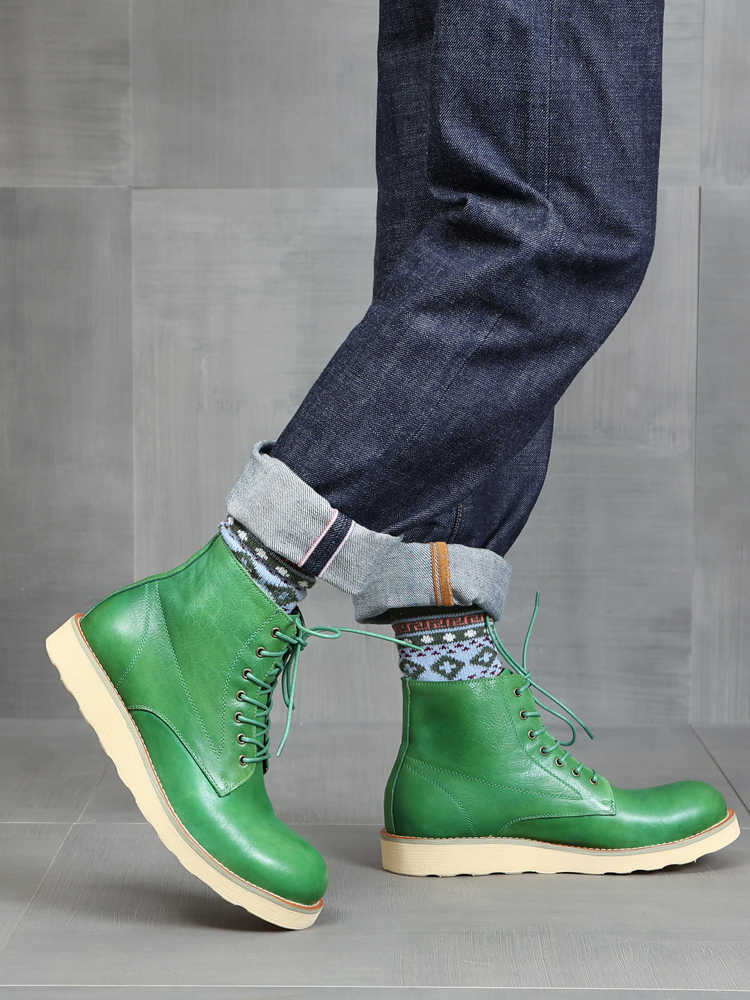 Retro Distressed Green Worker Boot men