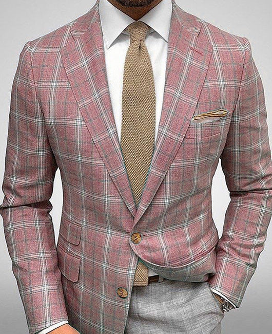 Light Business Men's Suit Printed Checks Coat