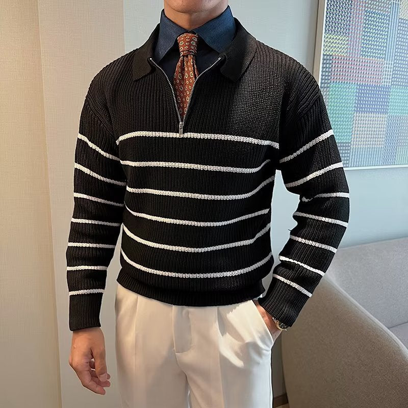 Half Zipper Striped Sweater For Men