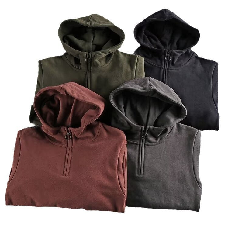 Thickened Half Zipper Open Collar Hooded Men's Sweater