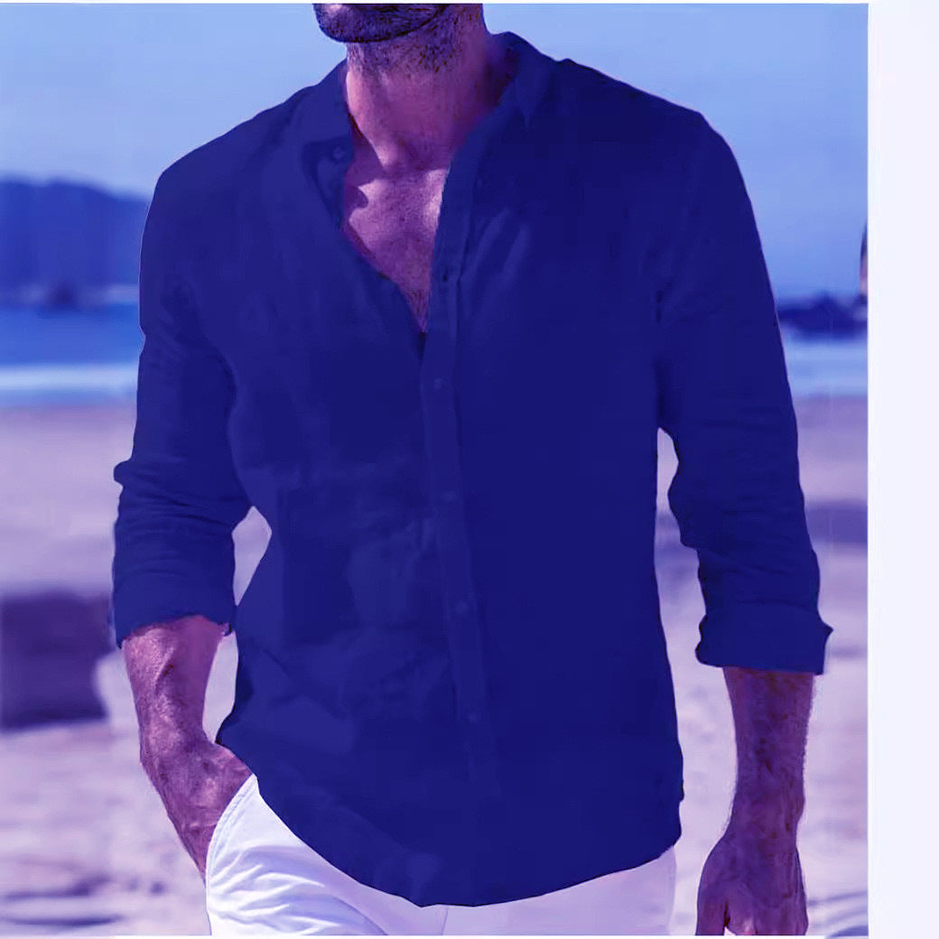 Men's Casual Cotton And Linen Solid Color Shirt