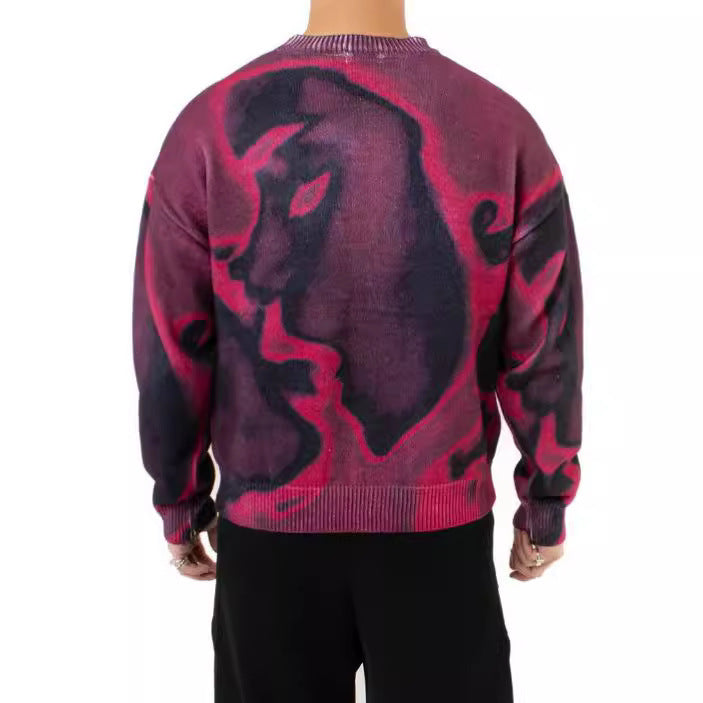 European And American Cartoon Retro Harajuku Print Knitwear