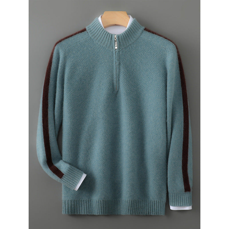 Sheep Wool Sweater Half-height Zip Round Neck Knitted Sweater