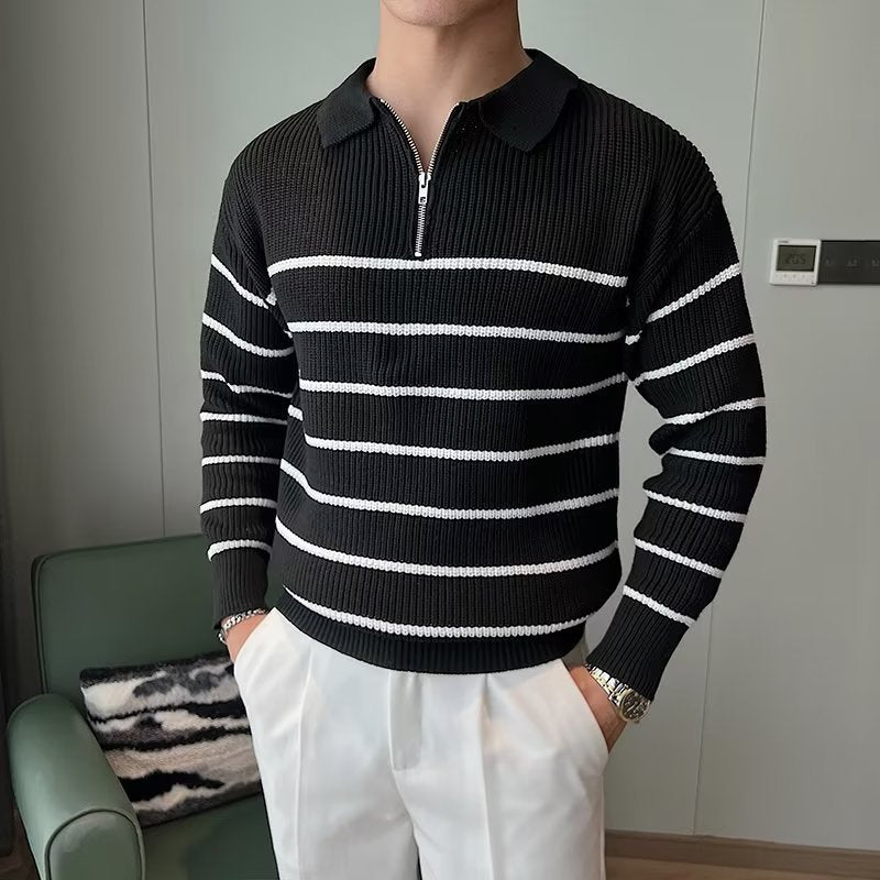 Half Zipper Striped Sweater For Men
