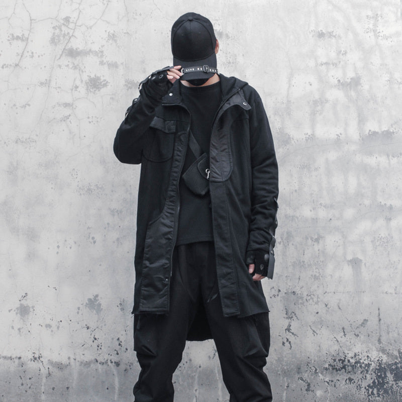 Original Dark Retro Patchwork RO Hooded Trench Coat