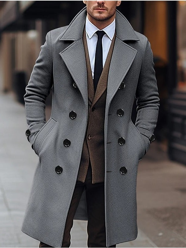 Fall Winter Men Woolen Coat Double Breasted Long coat