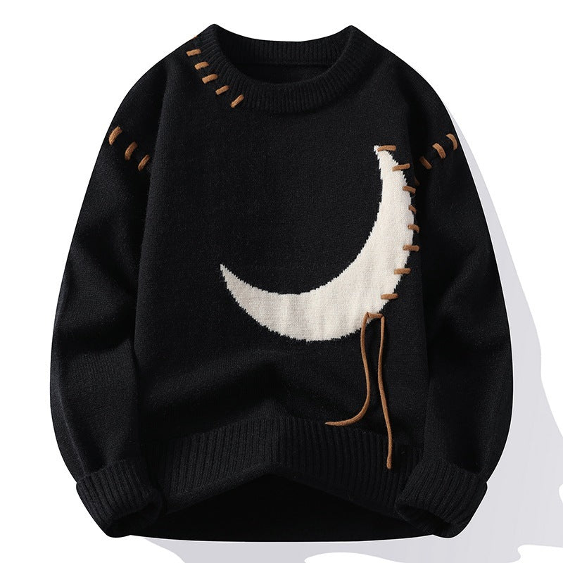 Moon Jacquard Round Neck Sweater For Men