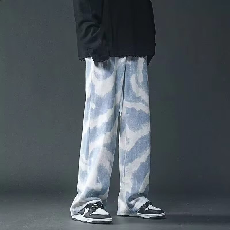 High Street Tie-dyed Graffiti Wide-leg Pants Men