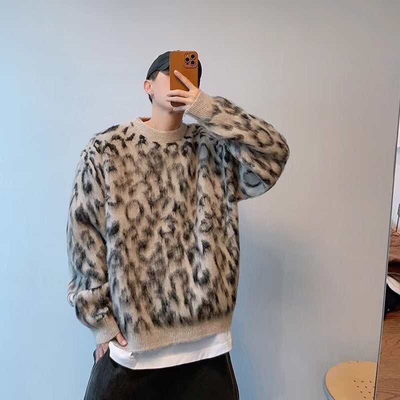 Retro Contrast Color Leopard-print Sweater