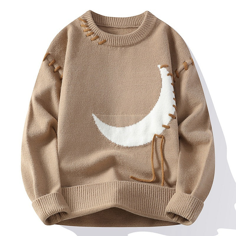 Moon Jacquard Round Neck Sweater For Men