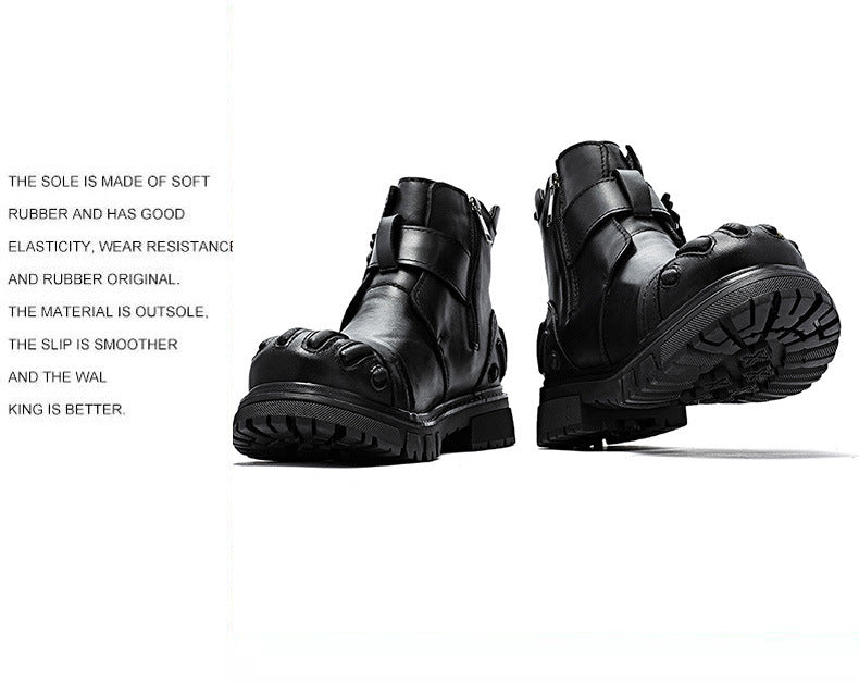 Men Punk Rock Tooling Machinery Car Boots Lace-up Big Head Leather Shoes