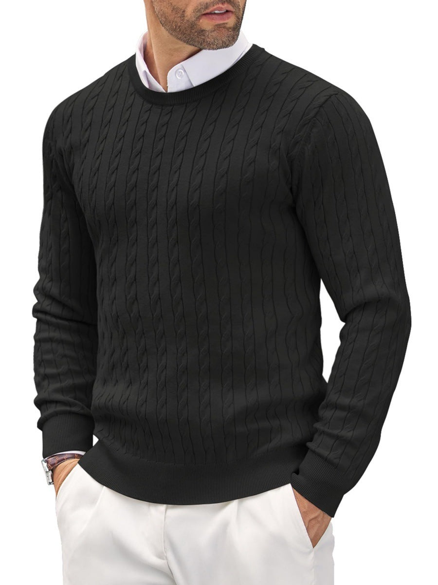 Round Neck Knitted Twisted Flower Slim Fit Sweater