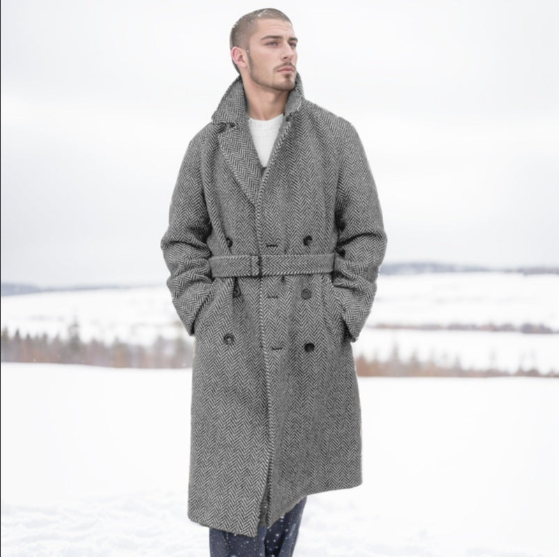 Woolen Plaid Double Breasted Cotton Padded Thickened Coat