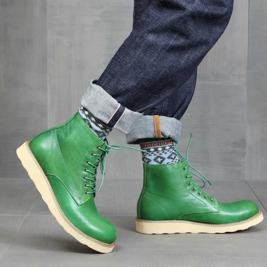 Retro Distressed Green Worker Boot men