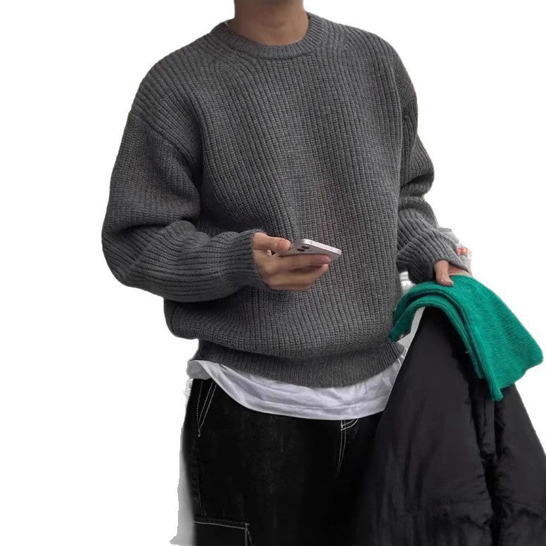 Men's Long Sleeve British Round Neck Pullover Knitted Sweater
