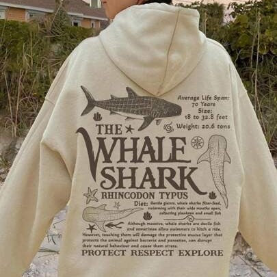Casual Shark Slogan Print Hoodie Sweatshirt