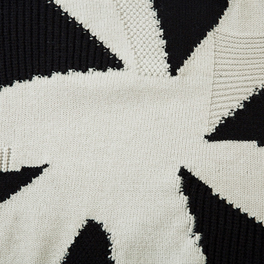 Patchwork Contrast Color Irregular Turtleneck Sweater