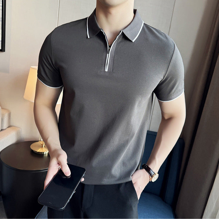 Men's Polo Shirt Short Sleeve Zipper And Lapel T-shirt