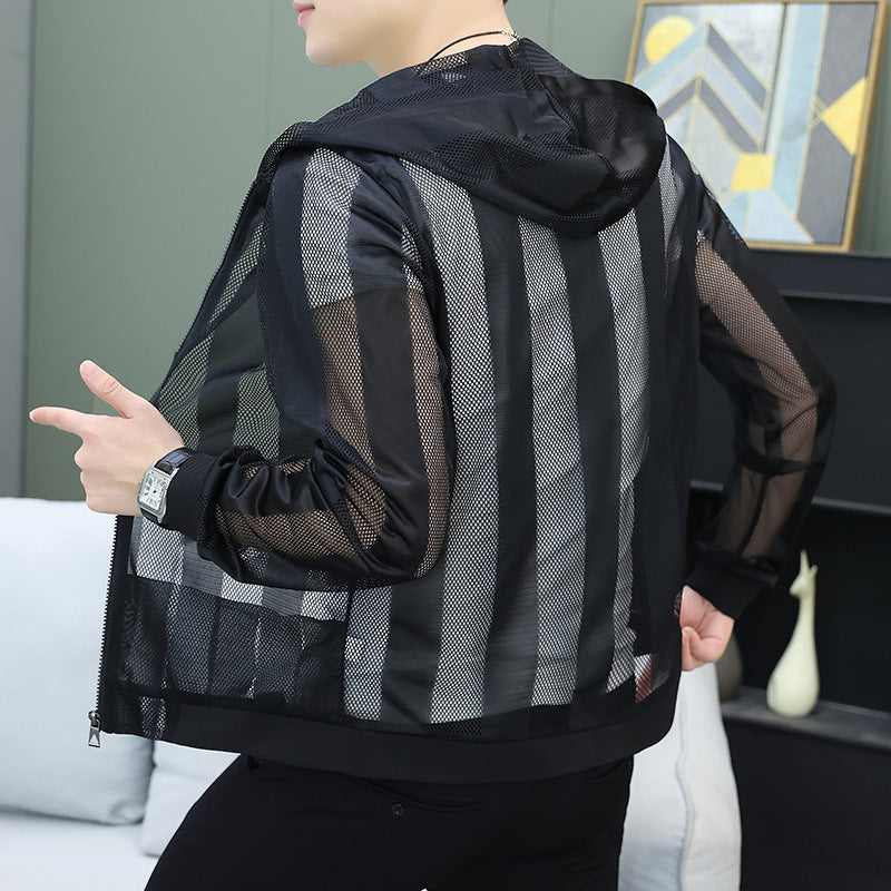 Ice Silk Cut-out Breathable Hooded Men's Coat