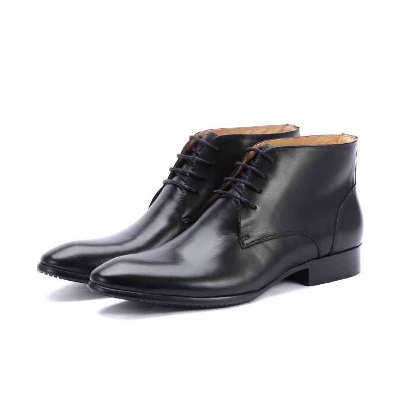 High-top Leather Men's Shoes Pointed Toe Business Formal Wear British Martin Boots