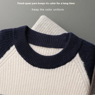 Men's Color-block Crew Neck Ingot Needle Thickened Knitting Wool Base sweater