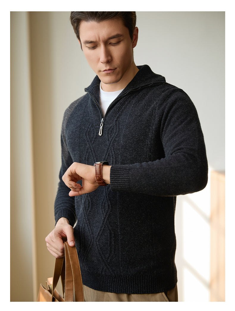 Pure Wool Sweater Half-height Zip Leisure Warm Sweater