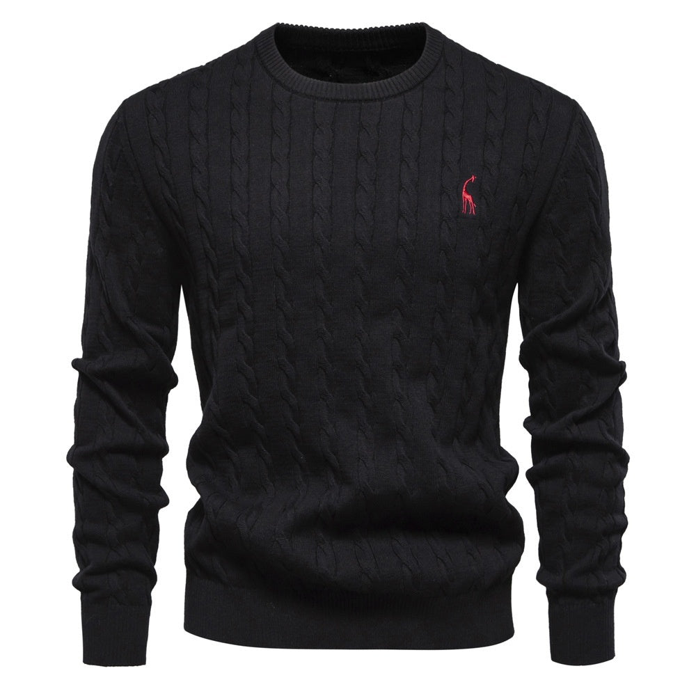 Pullover Deer Embroidery Solid Color Sweater For Men