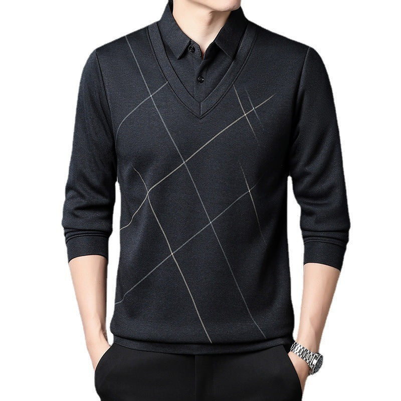 Spring And Autumn Men's Long Sleeve Two Pieces T-shirt