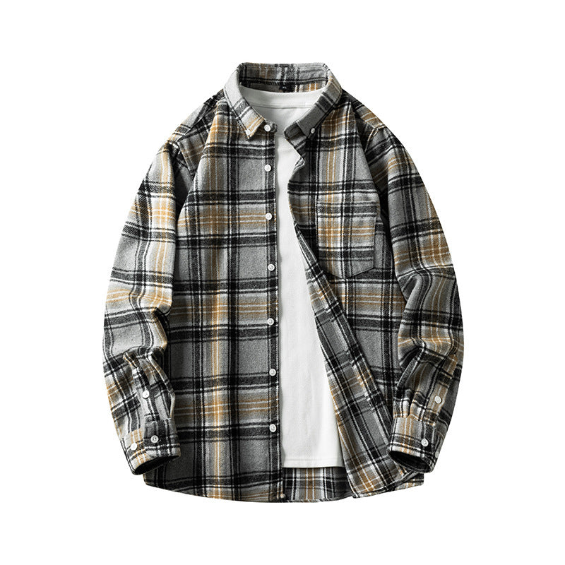 Plaid Casual Thickened Flannel Shirt Men